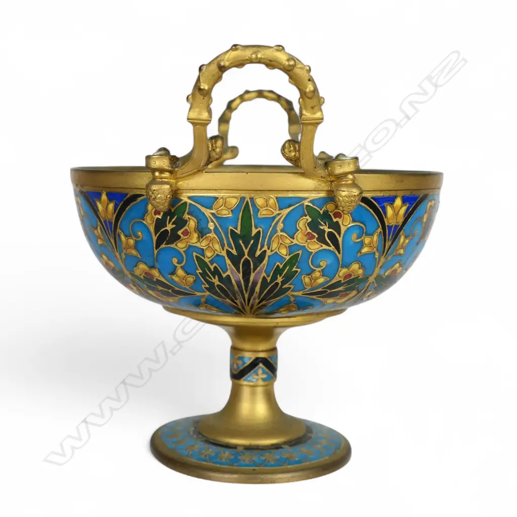 A 19thC Napoleon III period gilt bronze and cloisonne enamel tazza cup, Image 1++