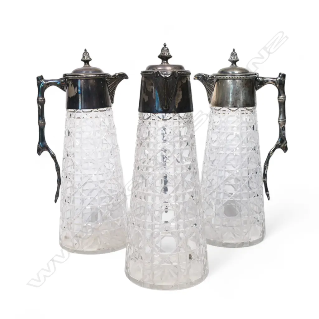 Three crystal and silver claret jugs, Image 1++