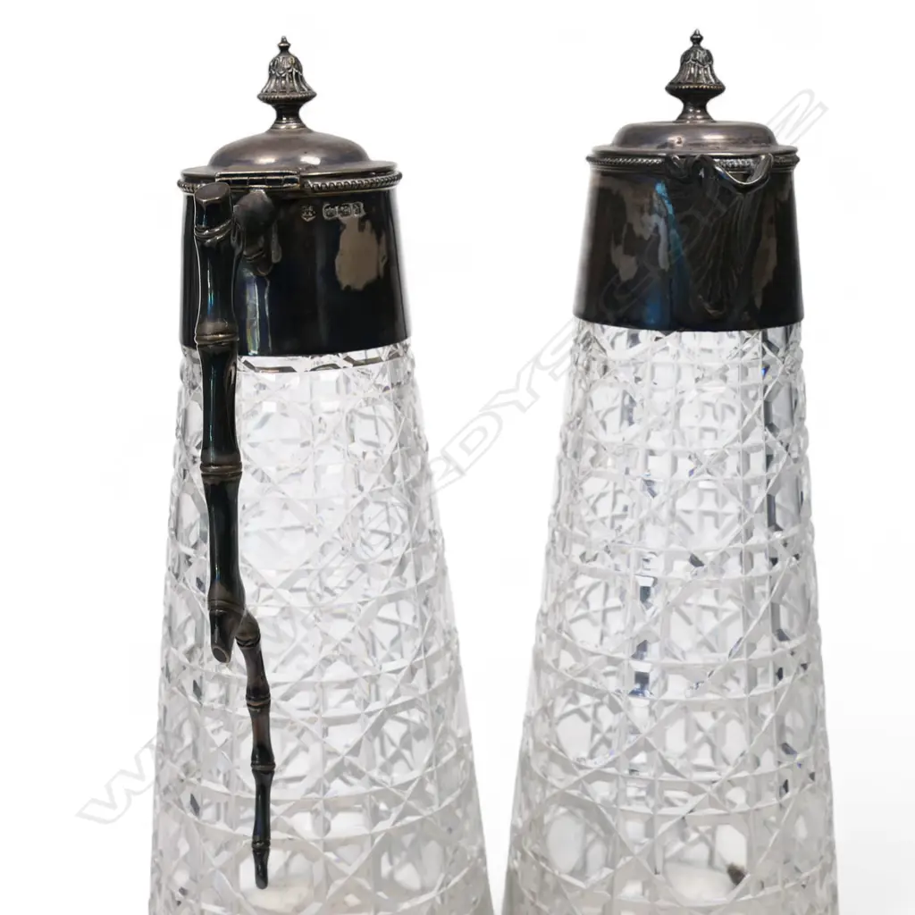 Three crystal and silver claret jugs, Image 1++