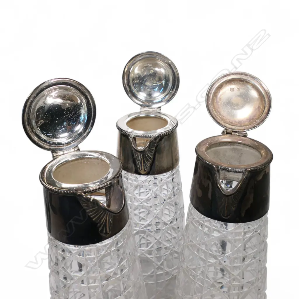Three crystal and silver claret jugs, Image 1++