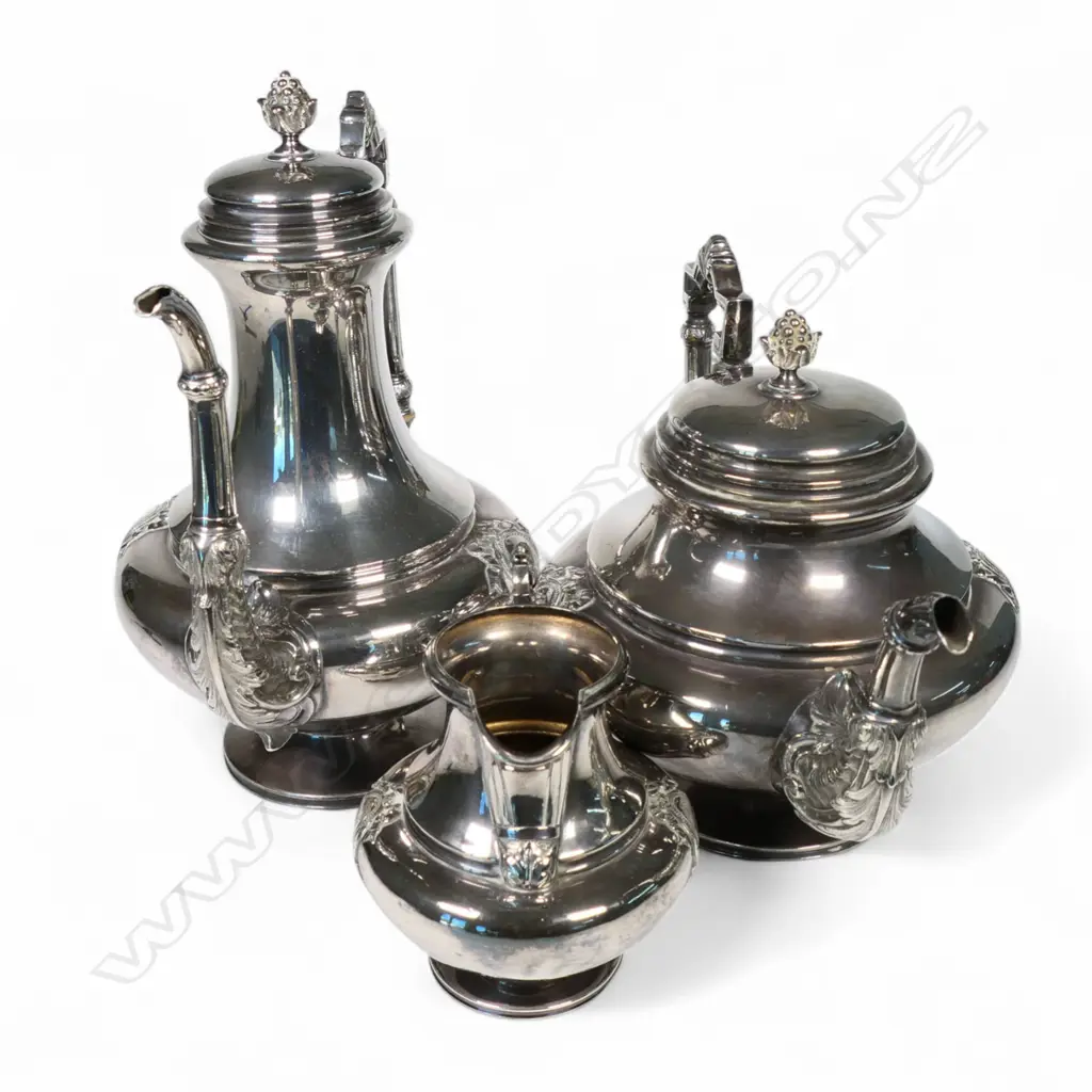 19thC Debain & Flamant French silver neo-classical three-piece tea and coffee set, Image 1++