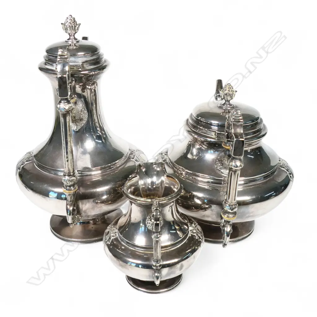 19thC Debain & Flamant French silver neo-classical three-piece tea and coffee set, Image 1++