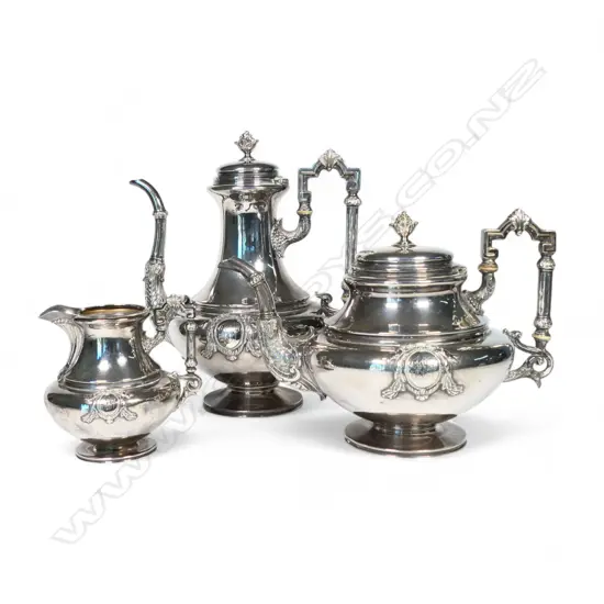 19thC Debain & Flamant French silver neo-classical three-piece tea and coffee set,