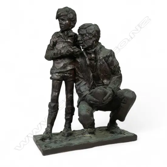 Ken Kendall (NZ 1928-2012) untitled father and son with rugby ball,