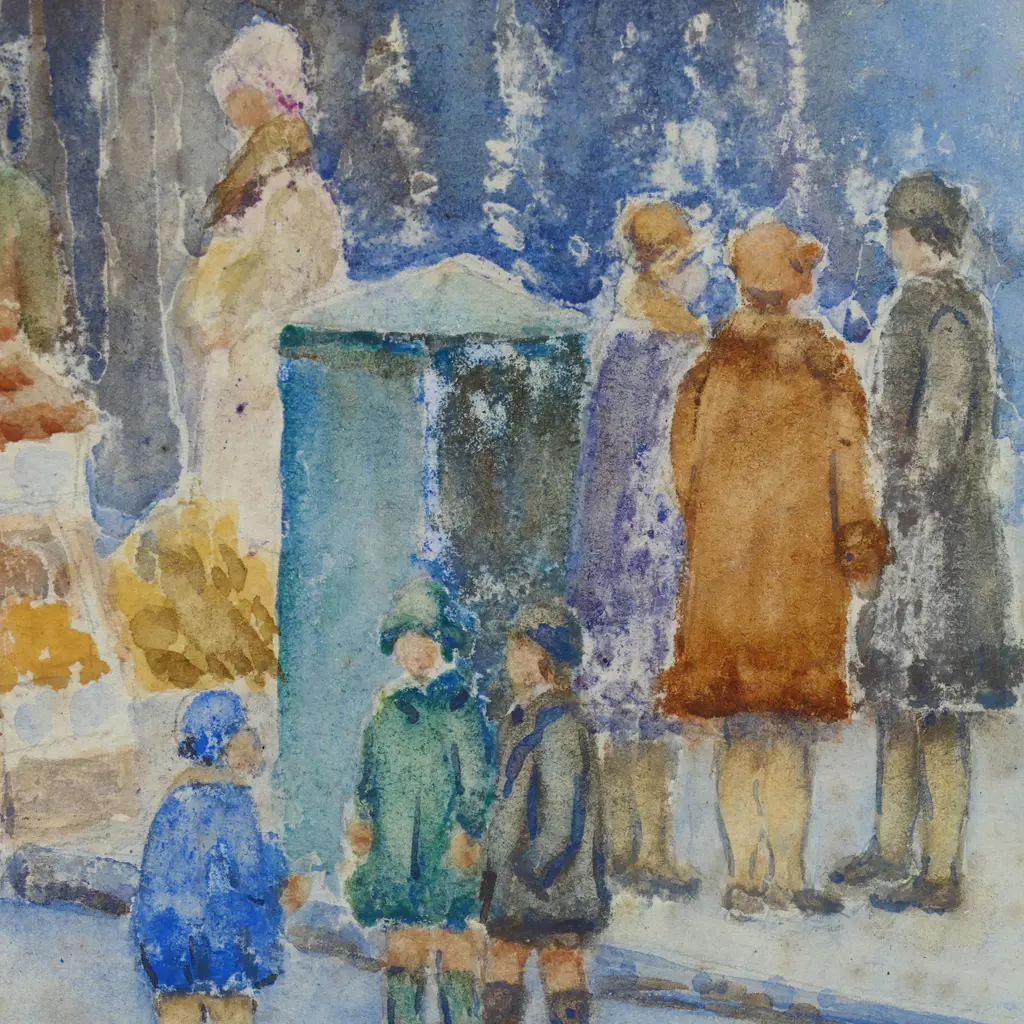 Ella Spicer (1876-1958) 'Fruit Stall and Shoppers', Image 1++
