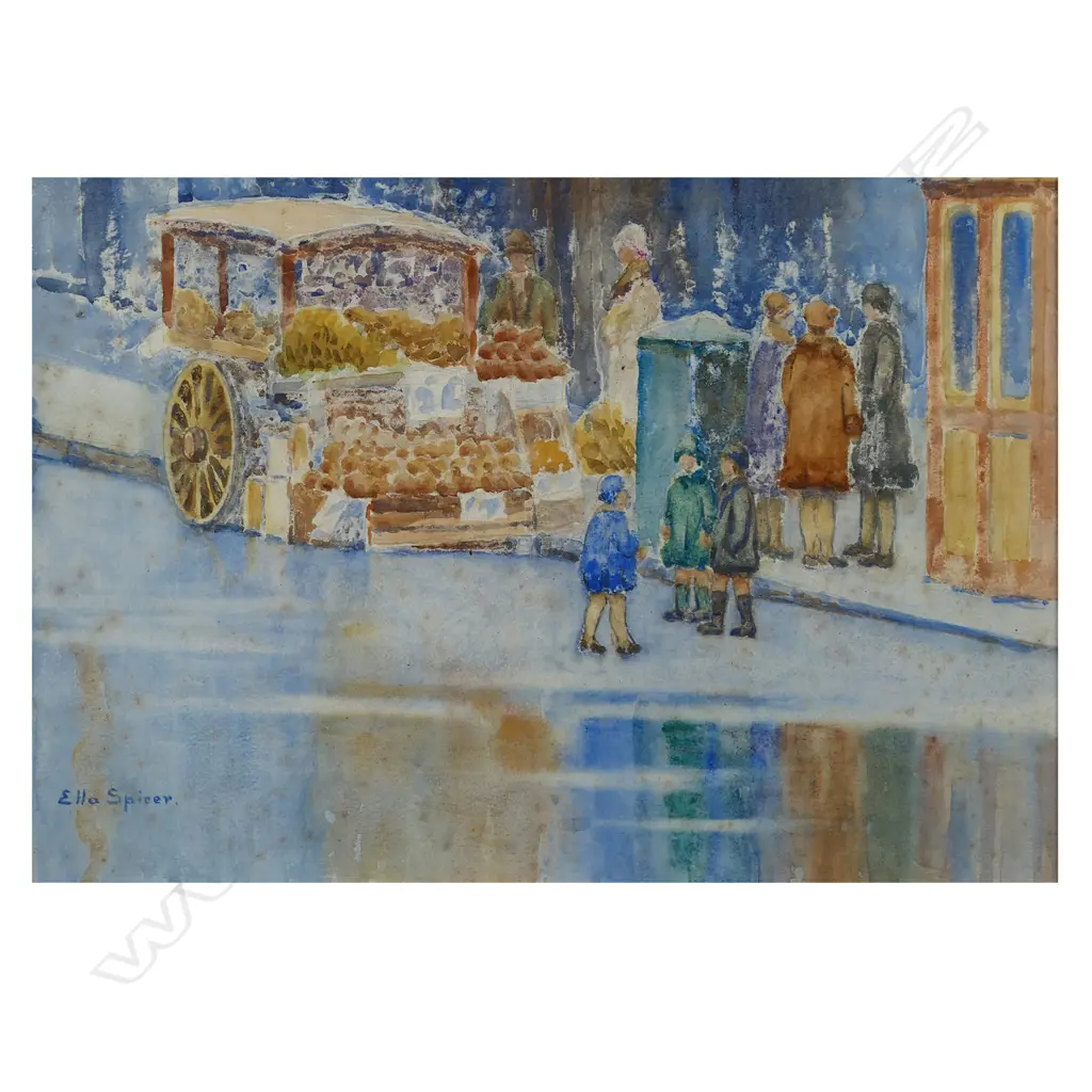 Ella Spicer (1876-1958) 'Fruit Stall and Shoppers', Image 1++