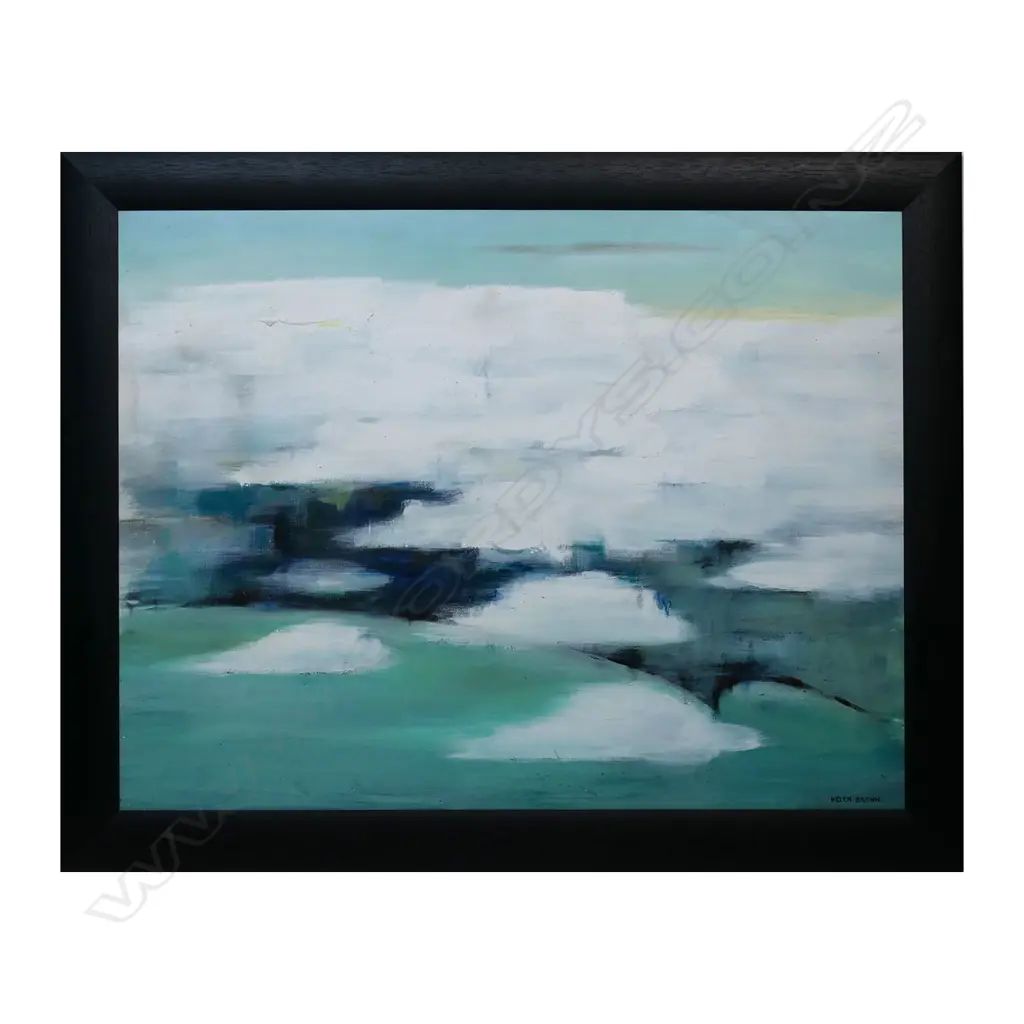 Helen Brown (1917-86) untitled aerial view - clouds over coast. Oil on board. Signed. 670 x 885mm. Private collection Red Beach, Image 1++