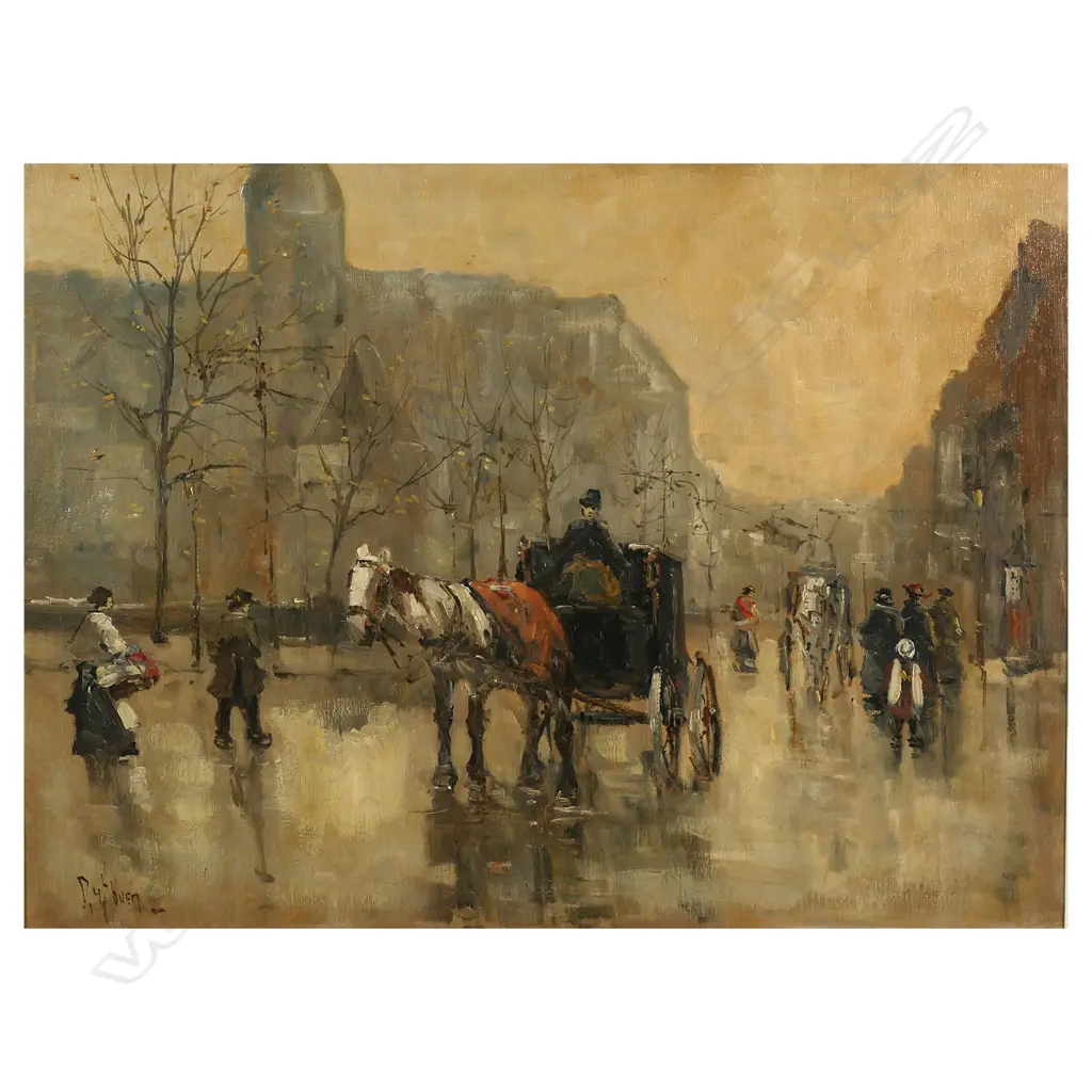 Dutch artist unknown, street scene with horse drawn carriages, Image 1++