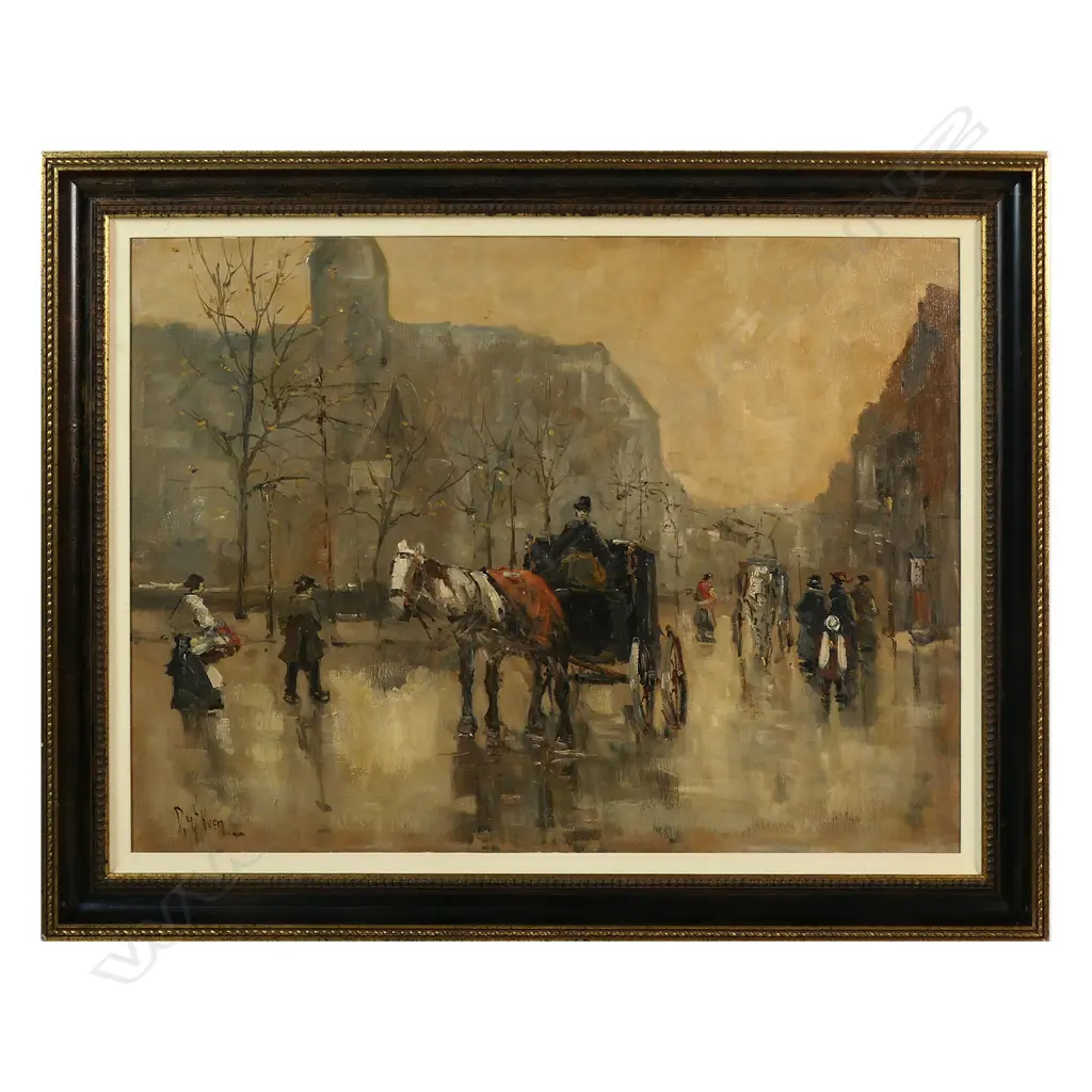 Dutch artist unknown, street scene with horse drawn carriages, Image 1++