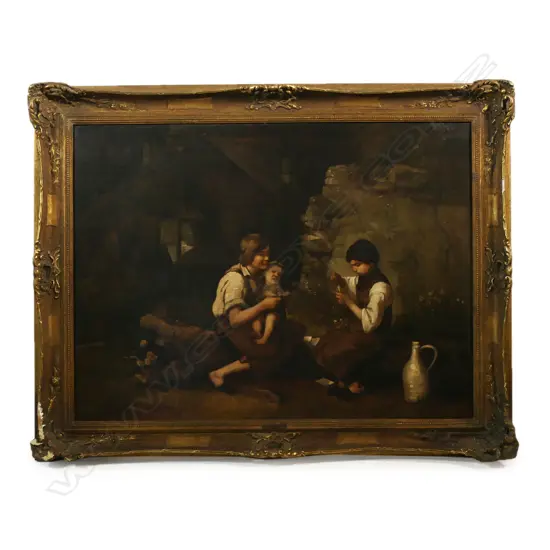 Attributed Joseph Binder (Vienna 1805 - 1863) untitled farmhouse courtyard scene with figures,