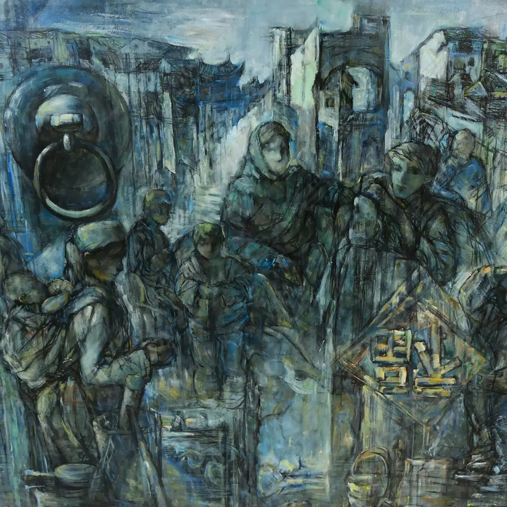 Du Zhong (China 1956-) 'Figures in a Cityscape', Image 1++