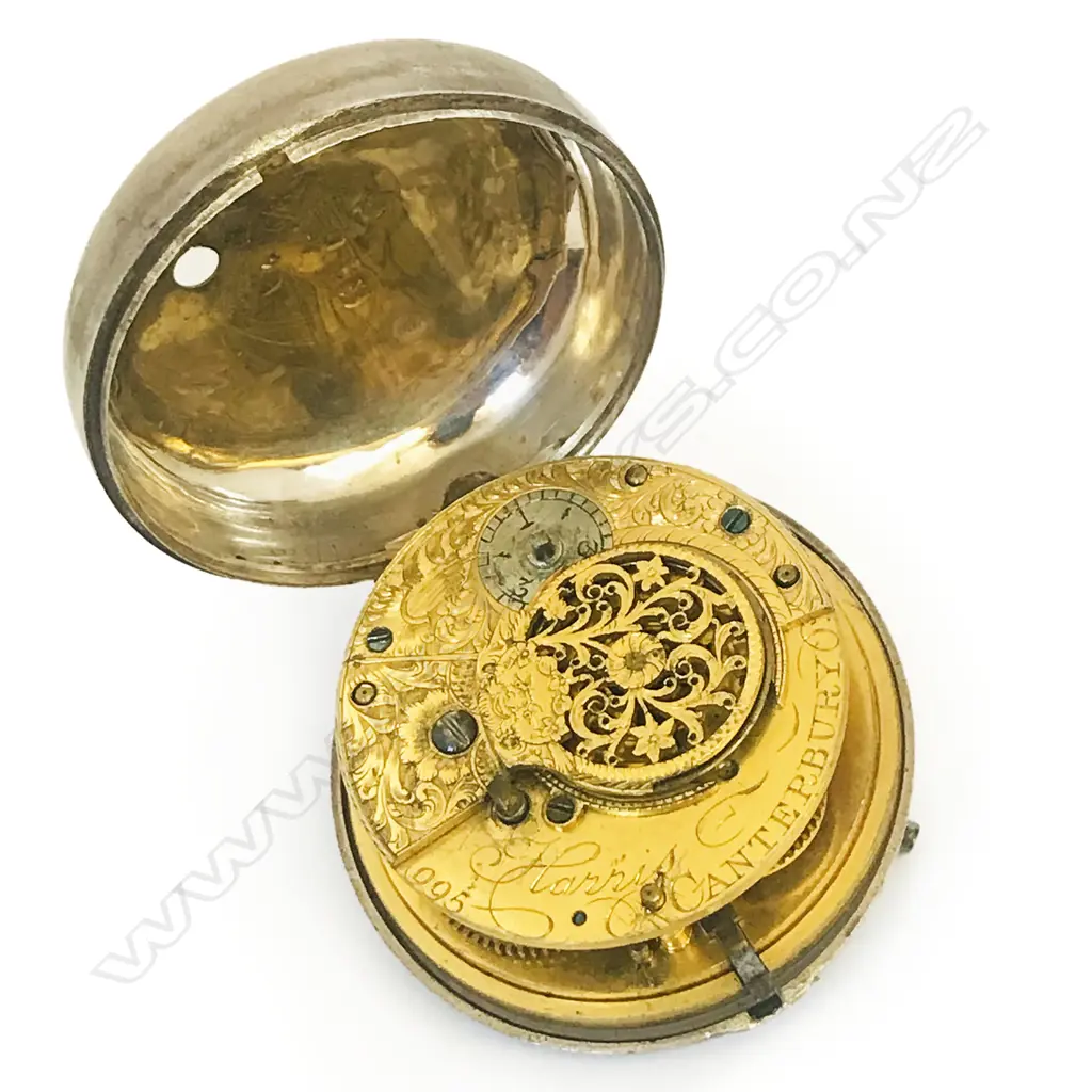 Silver pair case (outer case lacking) pocket watch by Harris, Canterbury, number 995 Image 1++