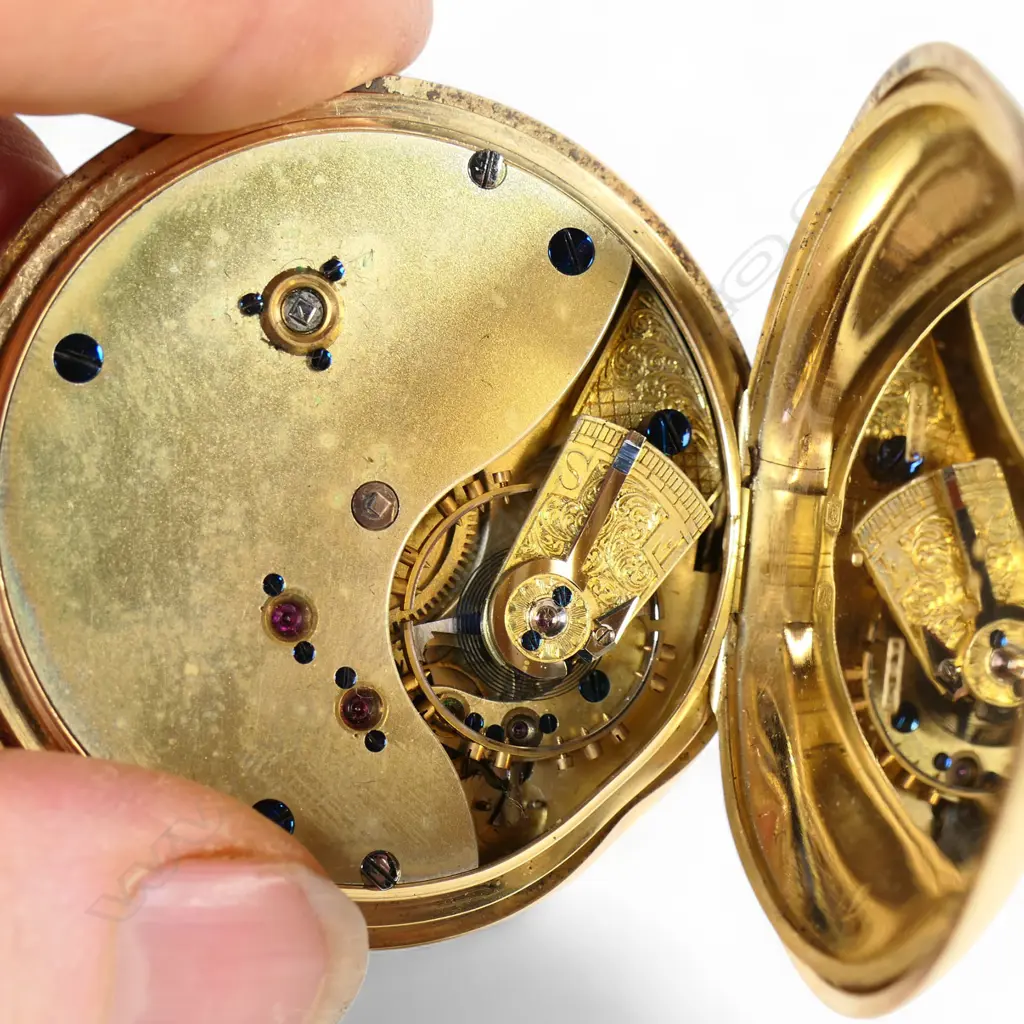 A 19thC 18ct gold full hunter pocket watch, Image 1++
