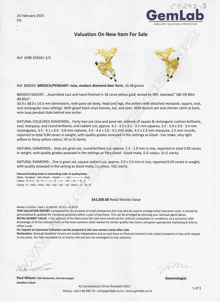 An 18ct gold and diamond deer pendant/brooch, Image 1++