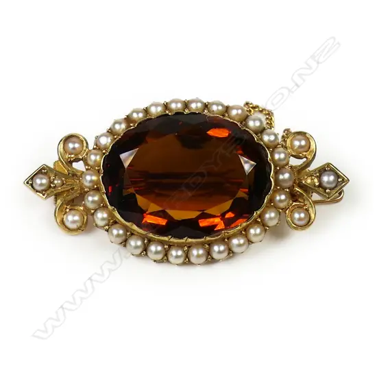 A c.1900 15ct gold seed pearl and topaz brooch,