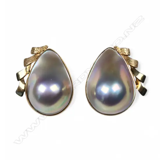 A pair of 9ct gold and mabé  pearl earrings,
