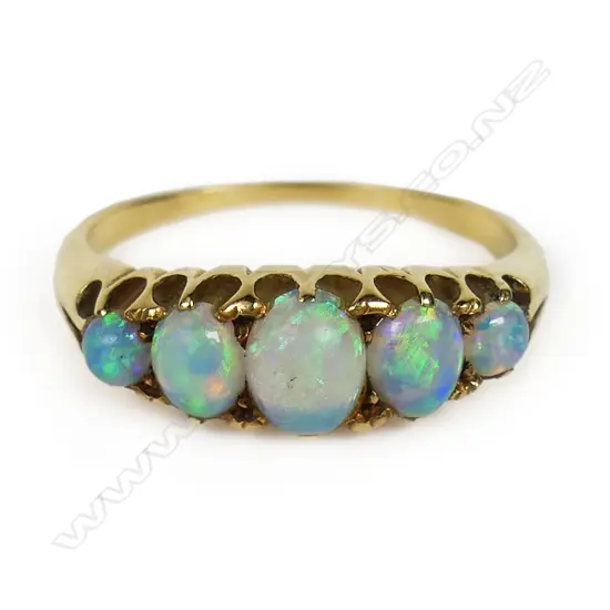 An estate 18ct gold and opal ring,