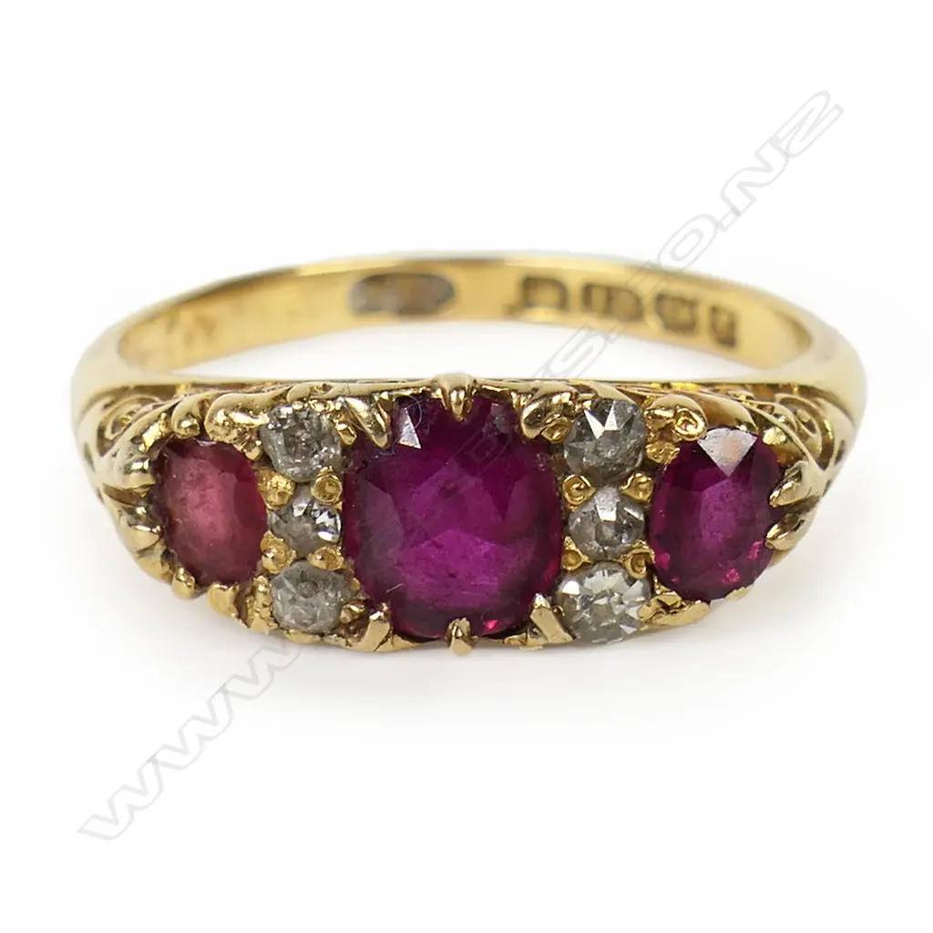 An Edwardian 18ct gold ruby and diamond ring, Image 1++