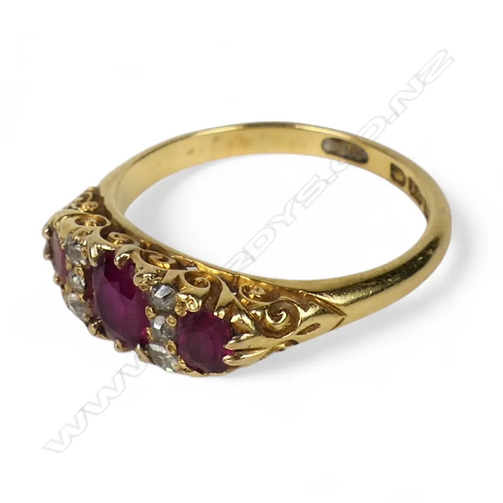 An Edwardian 18ct gold ruby and diamond ring, Image 1++