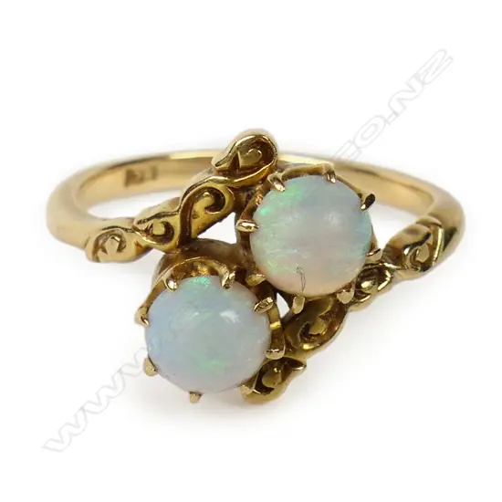 An estate 18ct gold and opal ring,