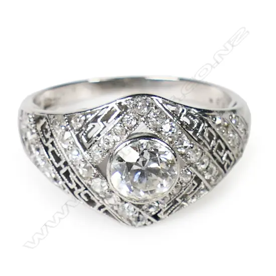 An Art Deco handmade 950 platinum and diamond ring,