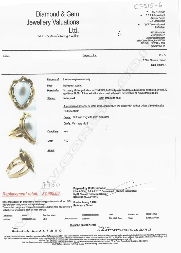 A 9ct rose gold and mabé pearl ring a pear shape mabé pearl (pink tone with green/blue nacre) bezel set with curved tapering bars comprising the frame. Ring size R. Stamped KARA. Valuation available. Image 1++