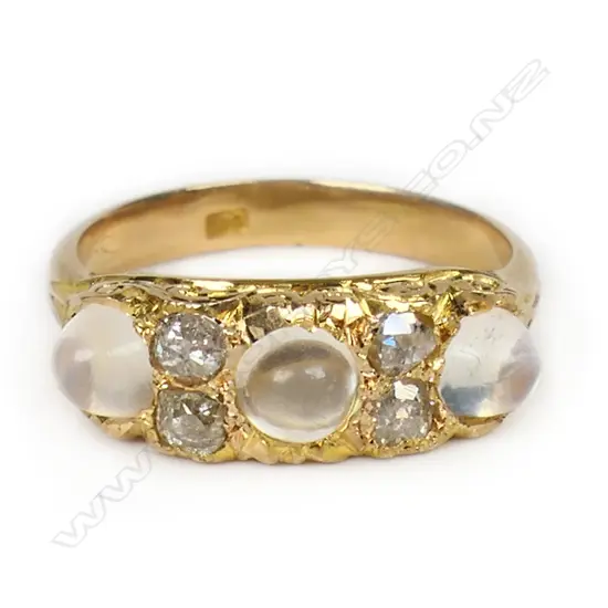 A Victorian 18ct gold moonstone and diamond ring,