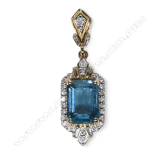 A 14ct yellow and white gold aquamarine and diamond antique style pendant,