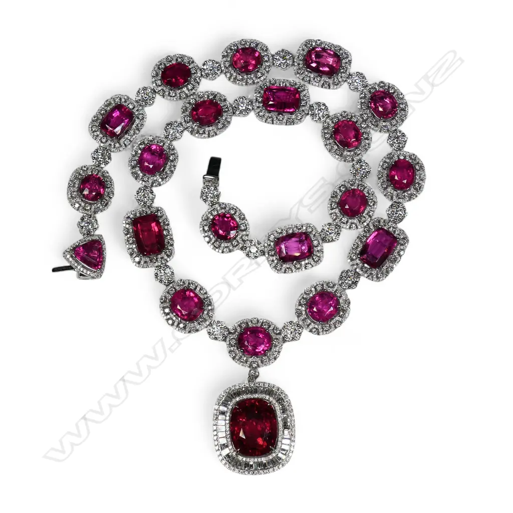 An impressive lady's 18ct white gold rubellite and diamond necklace, Image 1++