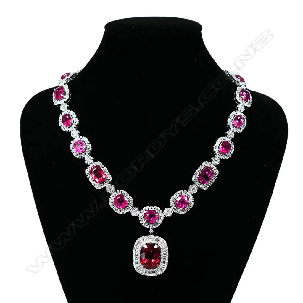 An impressive lady's 18ct white gold rubellite and diamond necklace, Image 1++