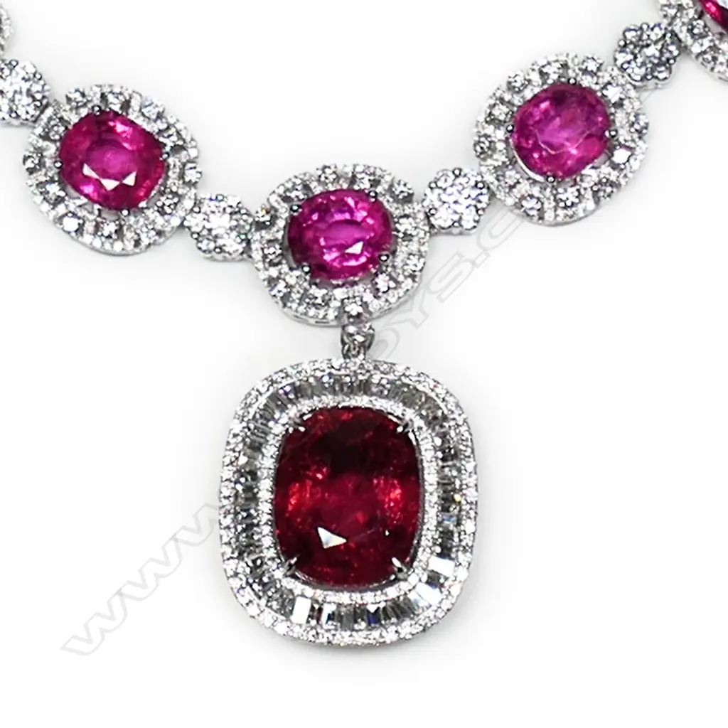 An impressive lady's 18ct white gold rubellite and diamond necklace, Image 1++