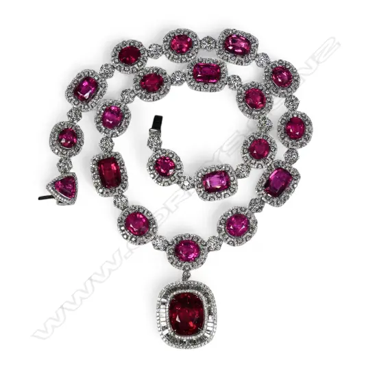 An impressive lady's 18ct white gold rubellite and diamond necklace,