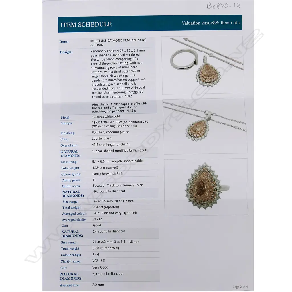 An 18ct white gold and pink diamond ring/pendant, Image 1++