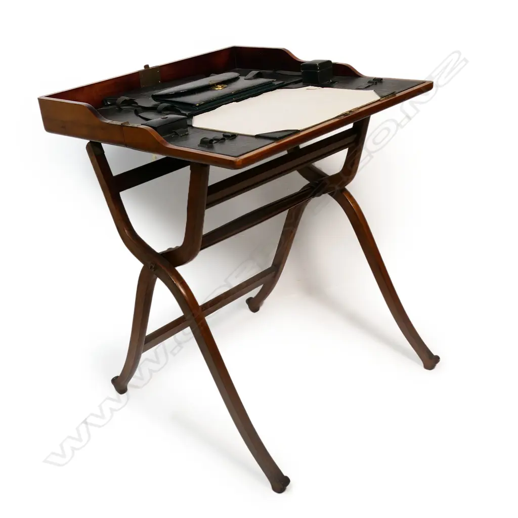 A late Victorian Mahogany folding campaign writing compendium desk, Image 1++