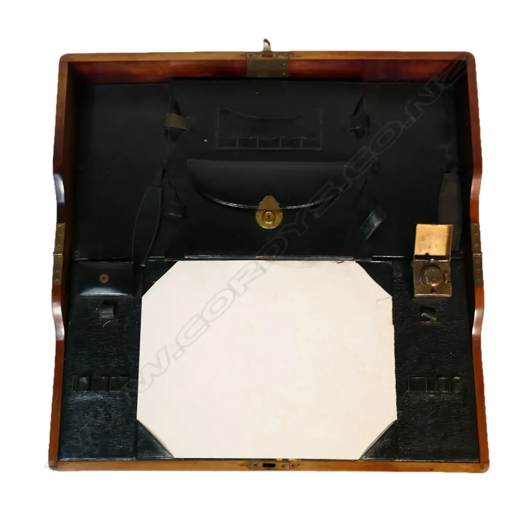 A late Victorian Mahogany folding campaign writing compendium desk, Image 1++