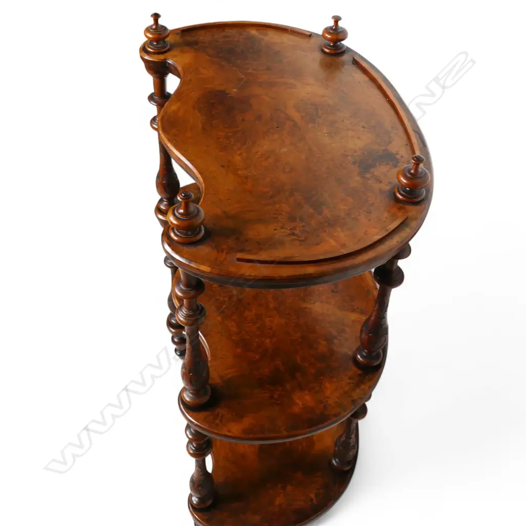 A good Victorian solid burr walnut kidney form whatnot, Image 1++