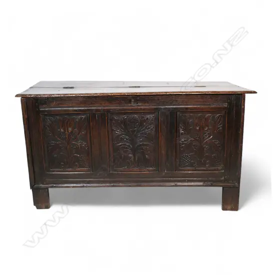 An 18thC oak coffer,