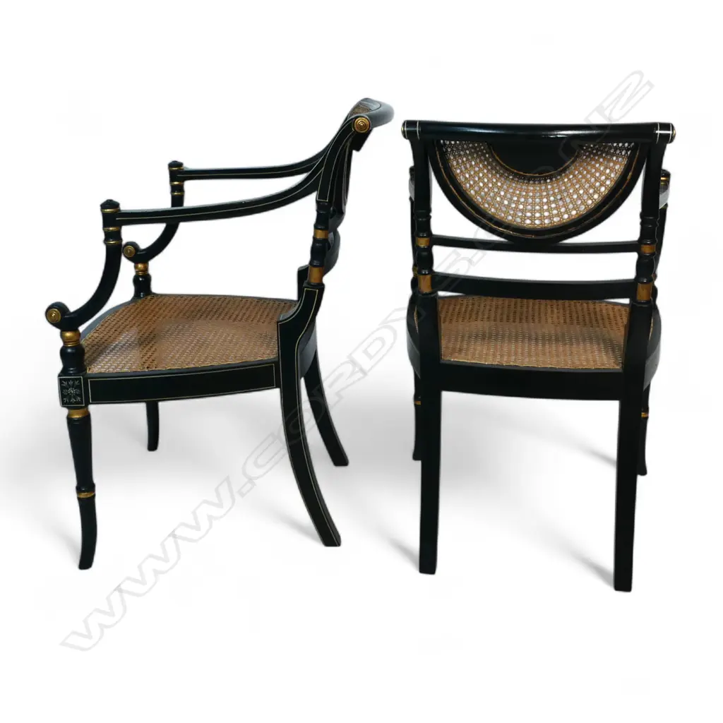 A pair of Regency style quality ebonised armchairs, Image 1++