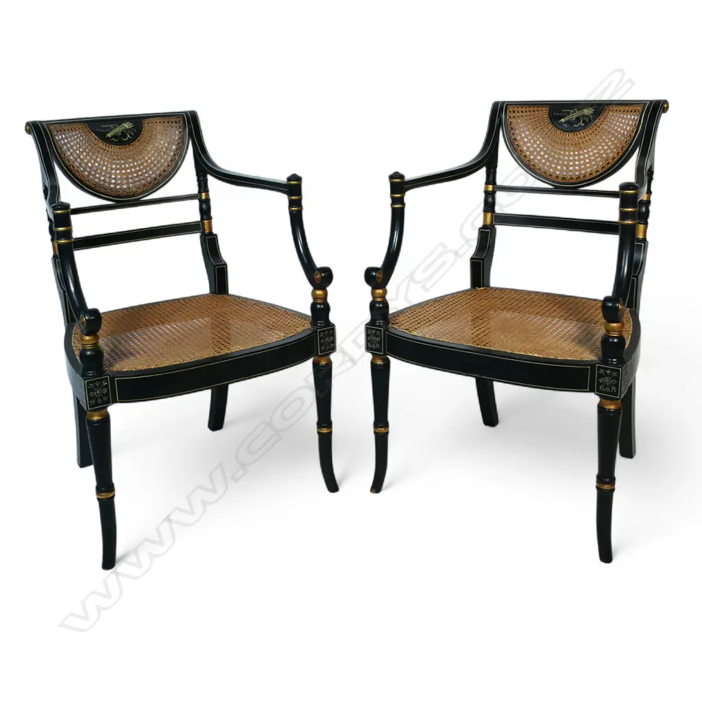 A pair of Regency style quality ebonised armchairs, Image 1++