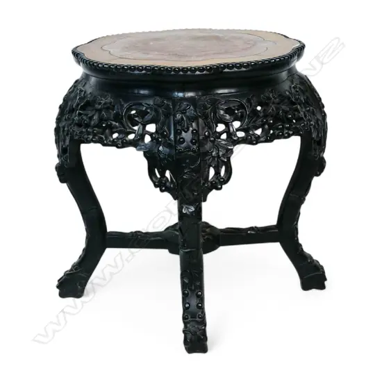 A Chinese rosewood and marble side table,