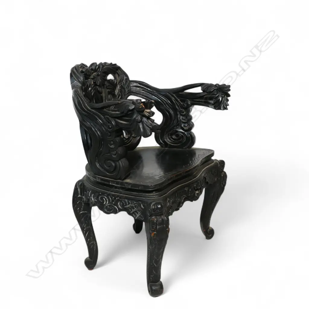 A c.1900 Anglo-Japanese ebonised and carved Art Nouveau armchair, Image 1++