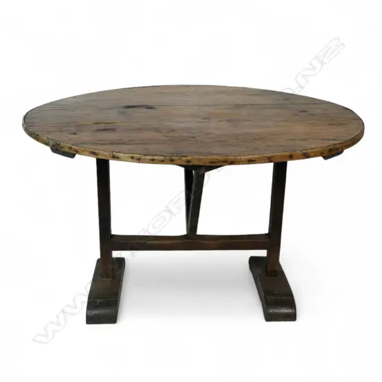 A rustic 19thC French oak wine tasting table,