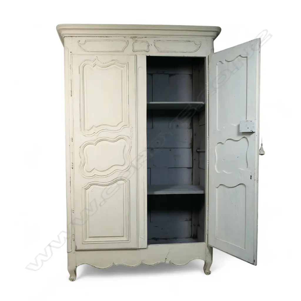 A 19thC French carved and white painted armoire, Image 1++