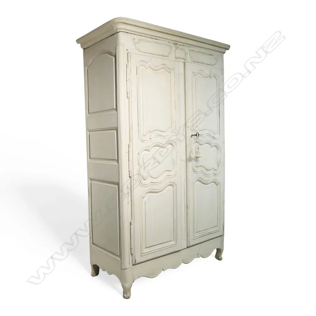 A 19thC French carved and white painted armoire, Image 1++