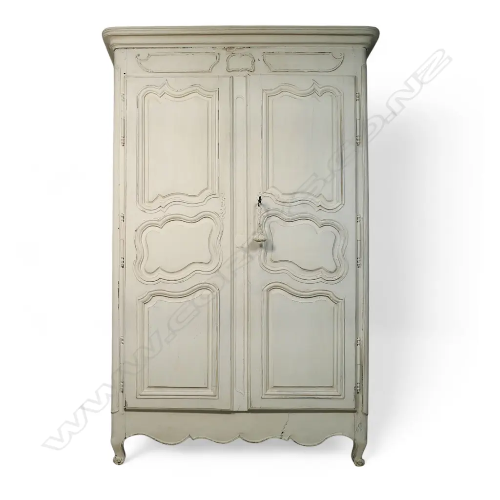 A 19thC French carved and white painted armoire, Image 1++