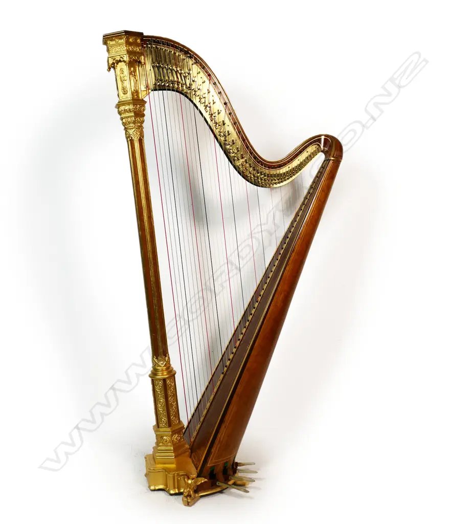 A mid 19thC giltwood forty-six string Gothic ‘Angel’ Harp by Erard, Image 1++