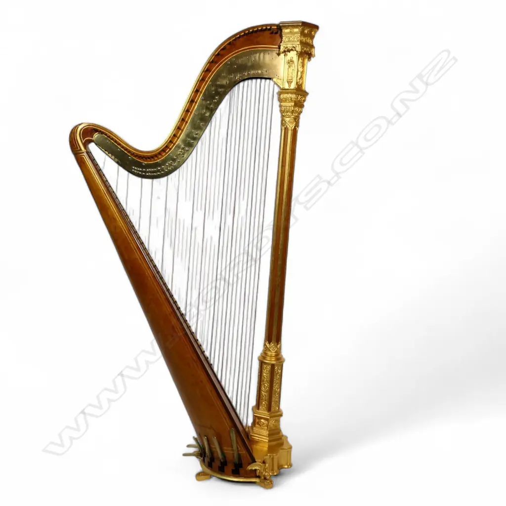 A mid 19thC giltwood forty-six string Gothic ‘Angel’ Harp by Erard, Image 1++