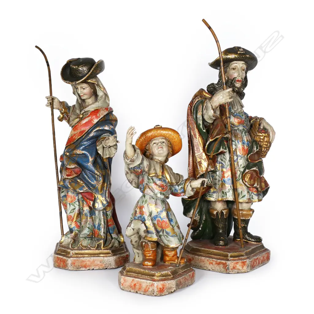 Three 19thC high quality carved and painted European figures, Image 1++