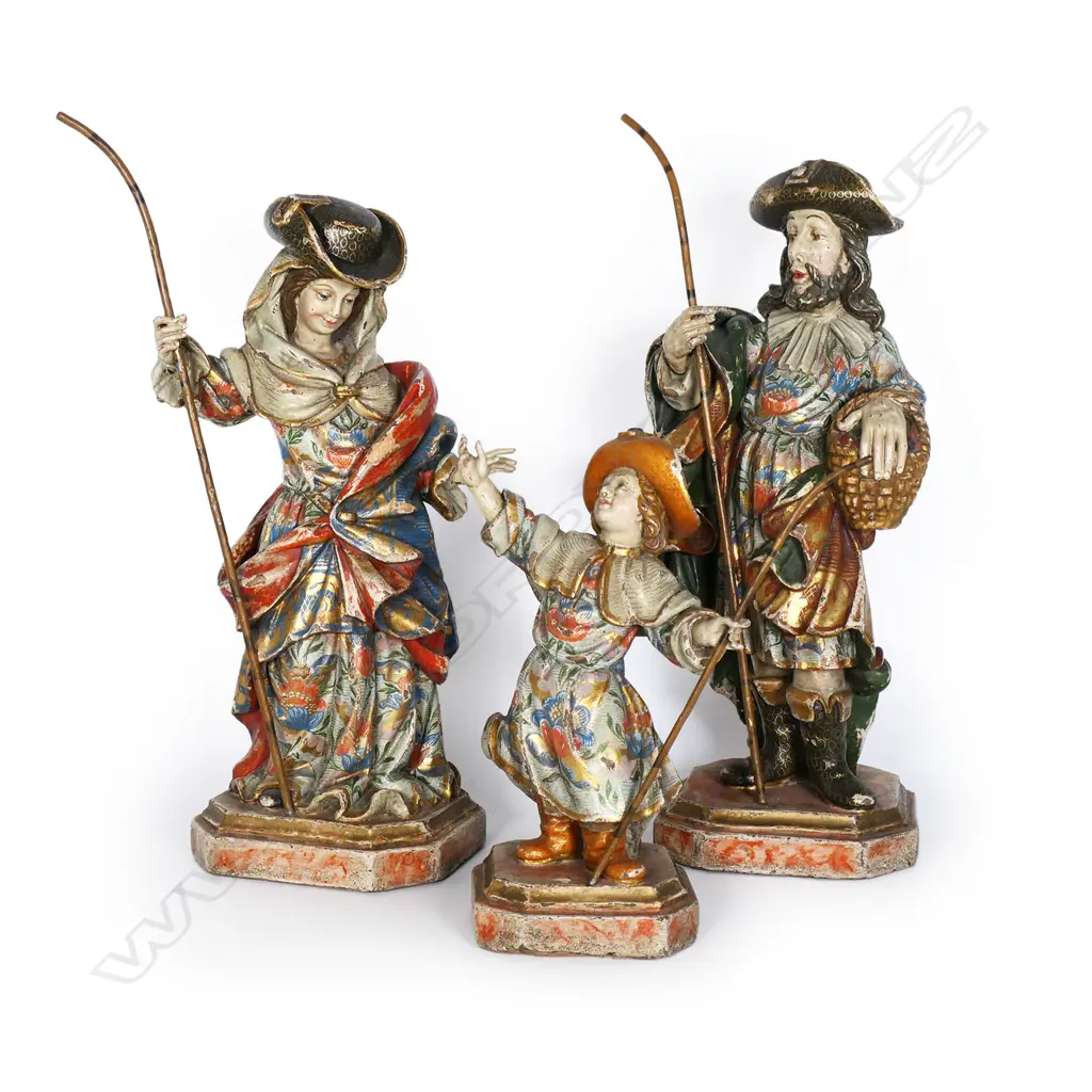 Three 19thC high quality carved and painted European figures, Image 1++