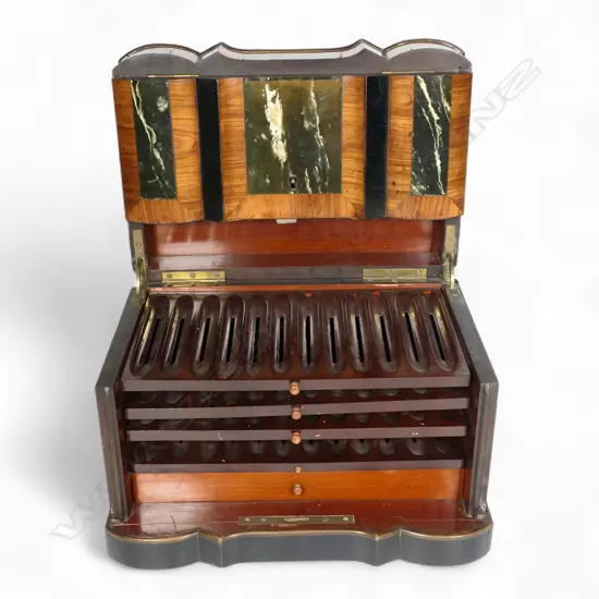 A 19thC kingwood and nephrite cigar humidor,
